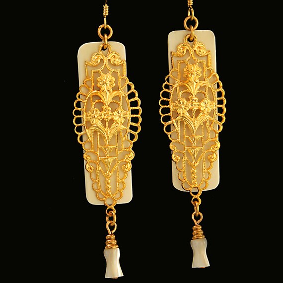 Upcycled Ivory Piano Key Jewelry Ivory Earrings Victorian