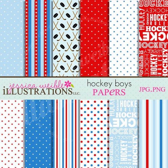 Hockey Boys Cute Digital Papers - Commercial Use OK - Hockey Papers, Hockey Backgrounds, Borders Il_570xn