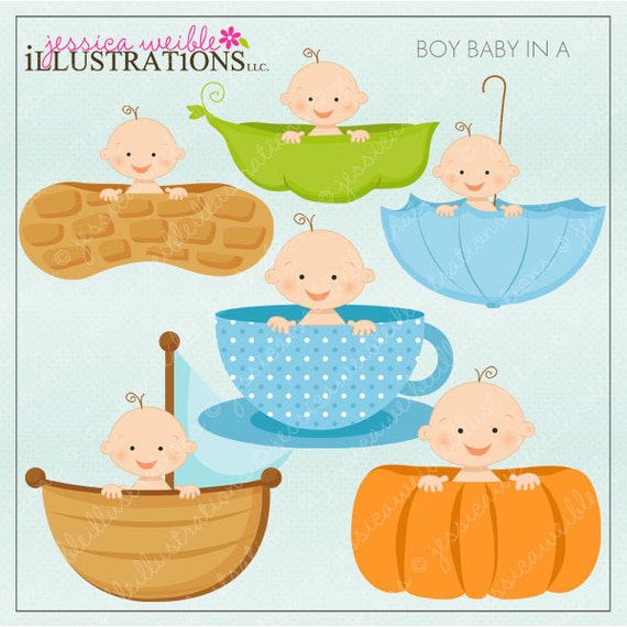 Boy Baby in A Cute Digital Clipart for Card Design, Scrapbooking, and Web Design, Peapod Baby, Pumpkin Baby Il_570xn