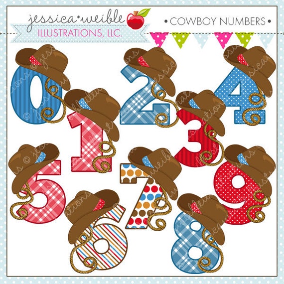 Cowboy Numbers Cute Digital Clipart for Commercial or Personal Use