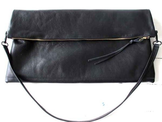 Large Black Leather Portfolio bag - Italian leather black CLutch ...