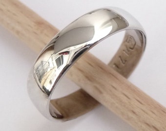 Men's white gold wedding band shiny classic wedding ring women wedding band 14k solid gold