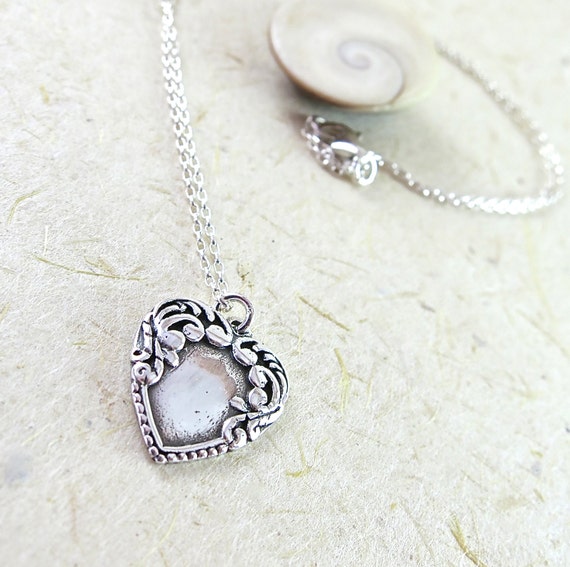 Items similar to Victorian Heart Charm Sterling Silver Chain Necklace ...
