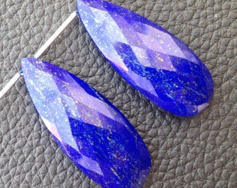 AMAZING BRAND New, Superb Amazing Matched Pair, 40x15mm Long, LAPIS Lazuli Elongated Faceted Pear pair.Low Price