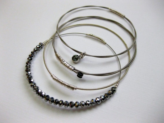 Custom Guitar String Twist Bangle Set - Choose your materials - Handmade Recycled Jewelry