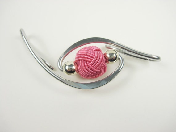 Aluminum Shawl Pin with Rose Pink Bead
