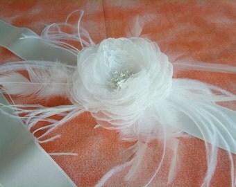 Handcrafted Paradise Fabric Flower Wedding Dress Ivory Bridal Sash Belt
