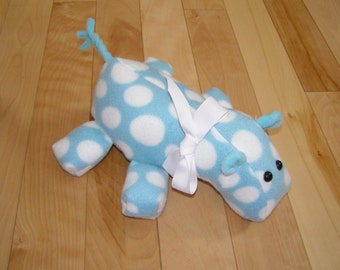 Blue polka dot fleece hippo stuffed animal