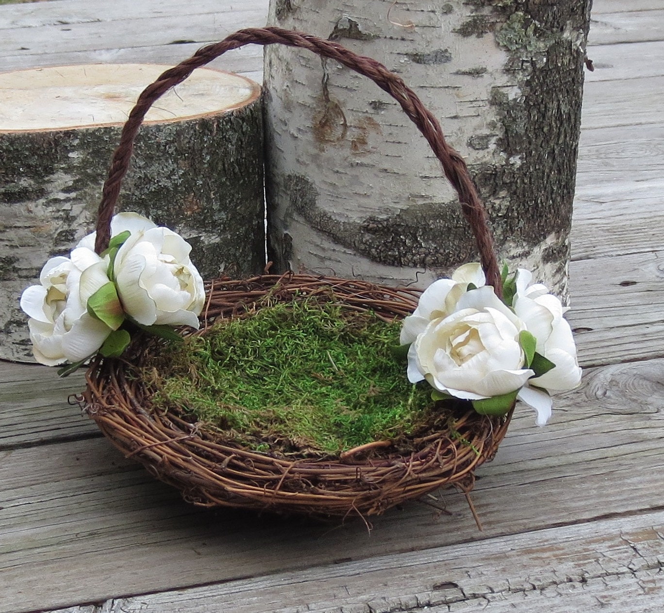 Flower Girl Birds Nest Basket with Flower Buds Rustic