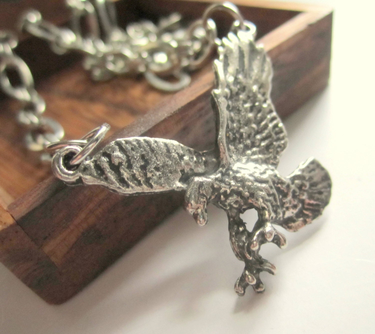 Mens Jewelry Silver Eagle Pendant Necklace In Flight