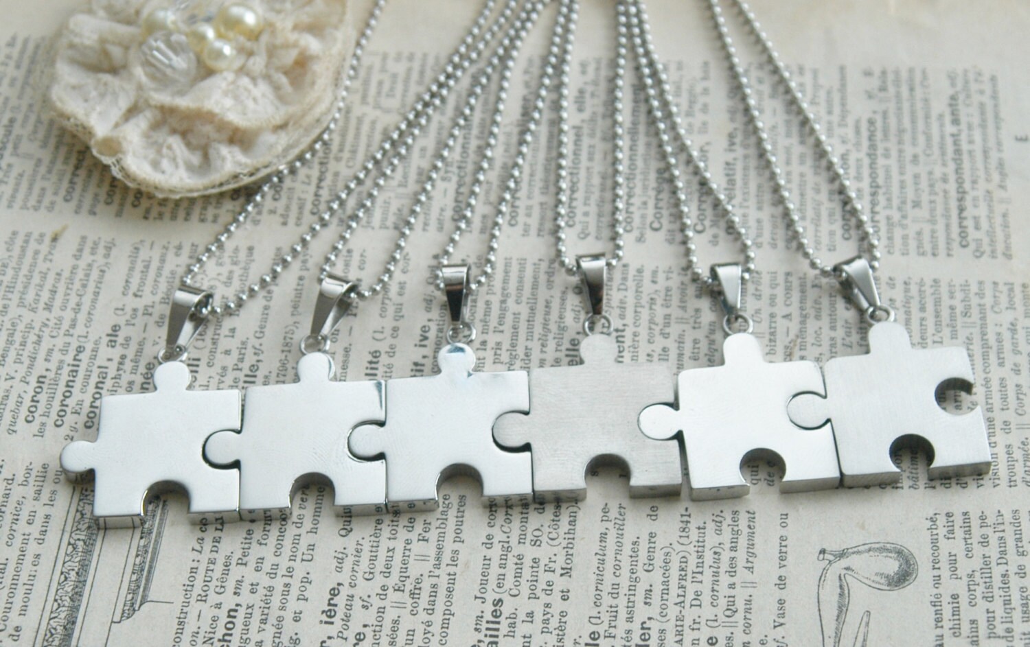 Puzzle Piece Necklaces Set Of 6 Bridesmaid Gifts BFF