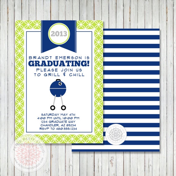 Printable Gradutation or Birthday Party Invitation - BBQ Grilling Graduation Party Digital Invite - by Petite Party Studio Il_570xn