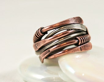 Copper and Silver Stack Ring Organic
