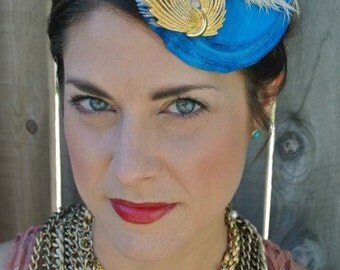 The MAE - feather headpiece, feather fascinator, blue headpiece, blue fascinator, feather hat