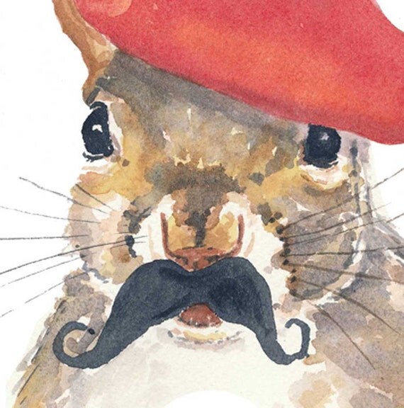 Squirrel Watercolour Painting PRINT French Squirrel