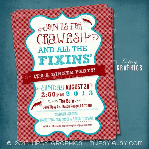 Crawfish Boil Invitation. Crawfish & all the Fixins. Annual Dinner Party. Engagement party. Any Occasion Invite. Printable DiY Il_570xn