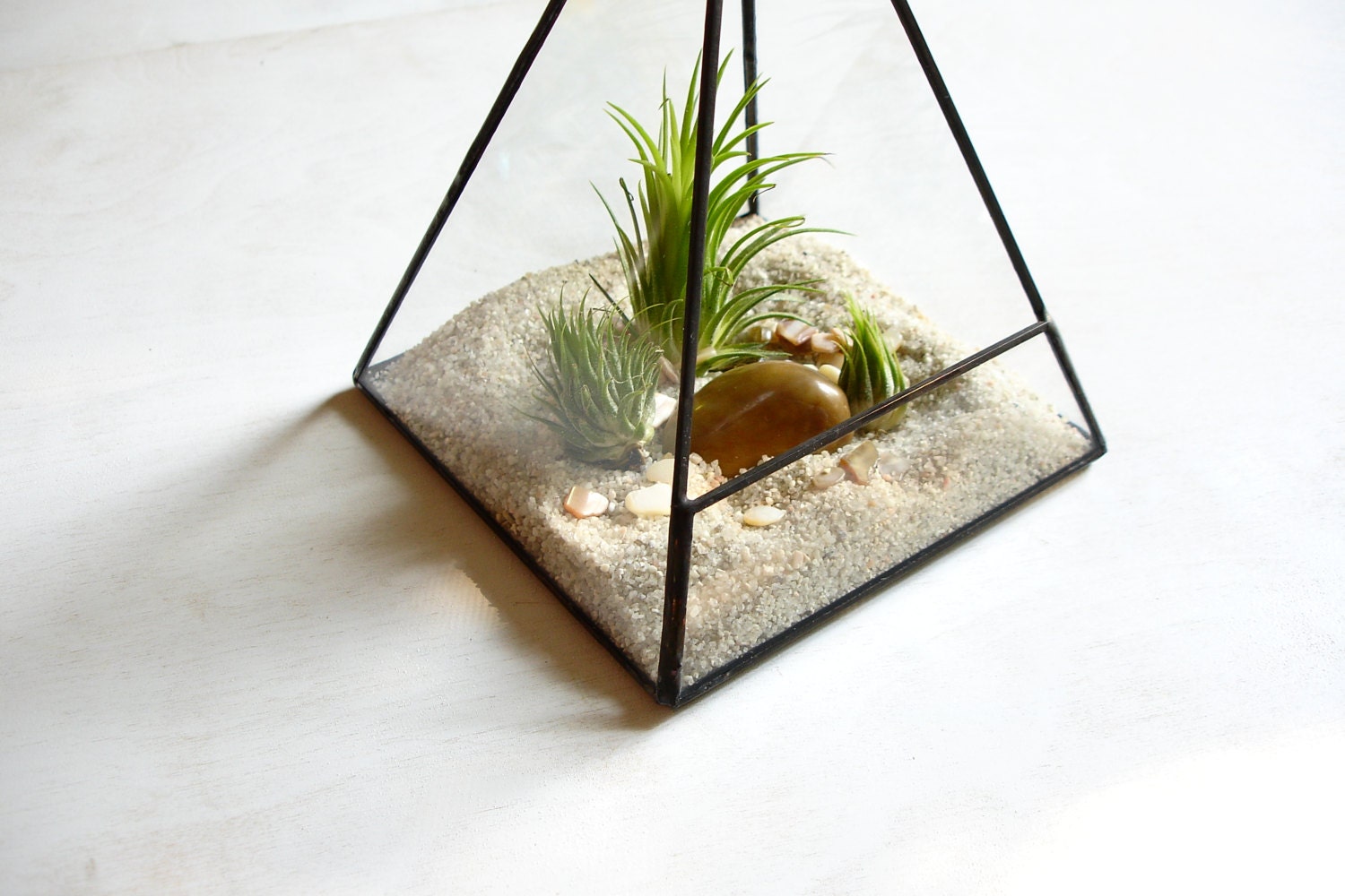 Terrarium Glass Pyramid Planter with Air Plant DIY Kit Desk