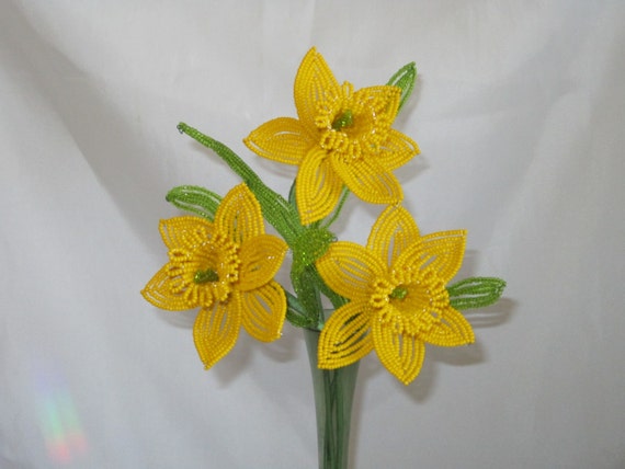 French Beaded Flowers Yellow Daffodils