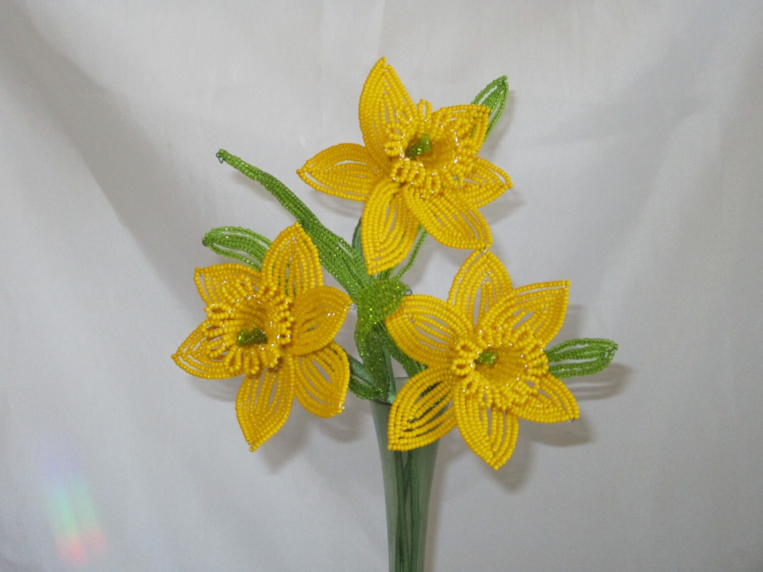 French Beaded Flowers Yellow Daffodils