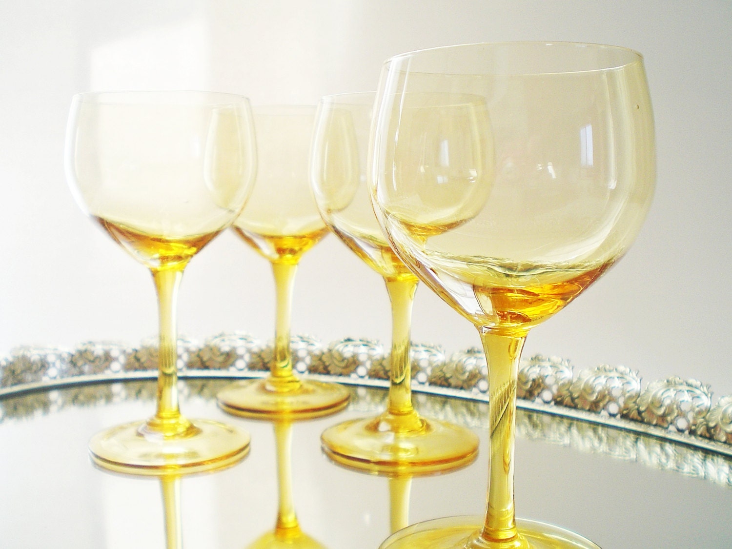 Lemon Zest Yellow Glass Stemware Vintage Wine Glasses