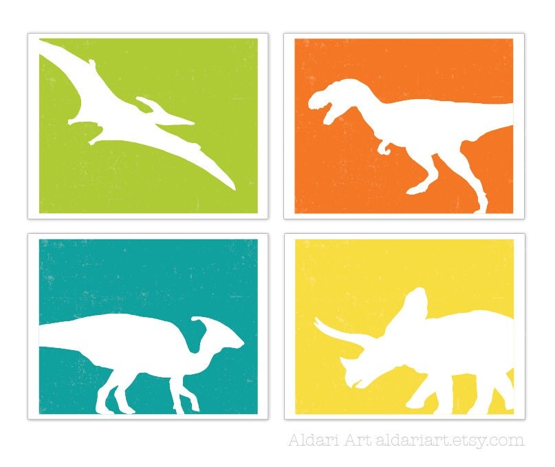 Dinosaur Digital Prints Set of Four Wall Art Modern