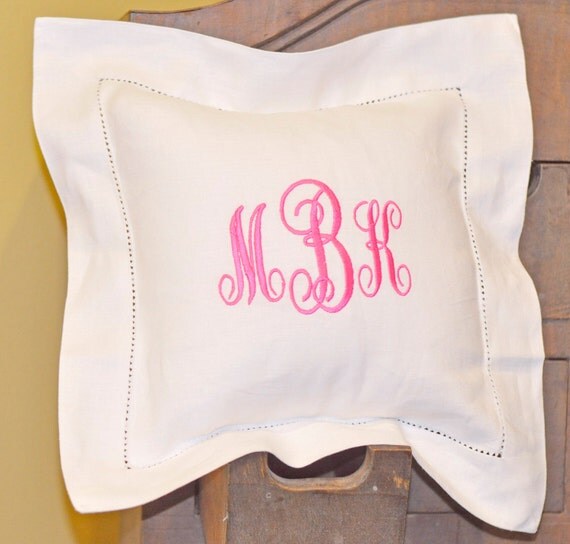 Items similar to Monogrammed Pillow with Hemstitched Border on Etsy