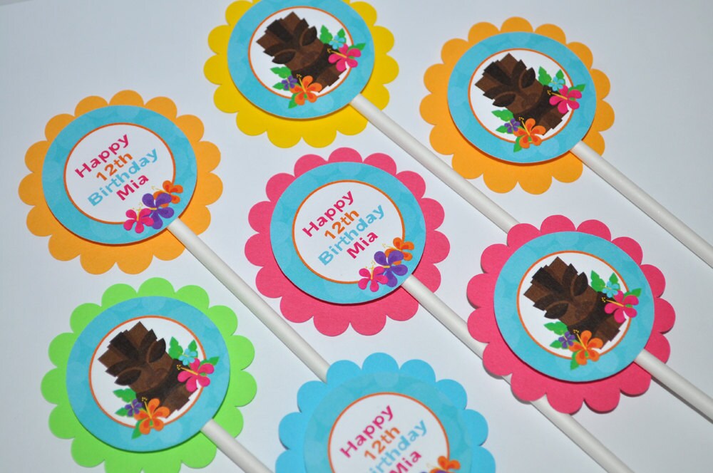 Luau Birthday Cupcake Toppers Hawaiian Luau Birthday