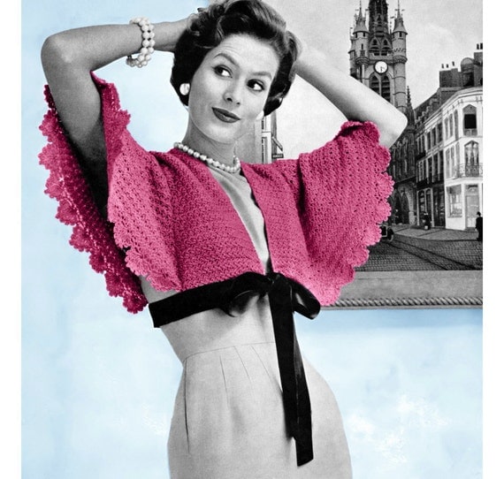 Vintage Crochet Pattern 1950s Lacy Cape Sleeve Bolero Digital Download PDF
