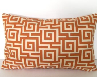 On Sale - 12x16 -12x18 or 12x20 inches - Greek Key Indoor / Outdoor Lumbar Pillow Cover in Persimmon