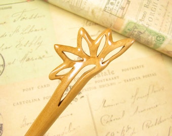 Exquisite Peach Wood Hair Stick - Autumn Leaf