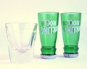 Rolling Rock Beer Bottle Shot Glasses Set of 2