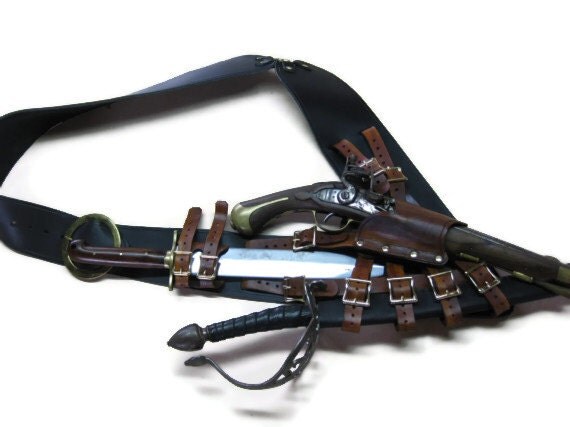 3 Inch Black with Brown Leather Pirate Pistol and Sword