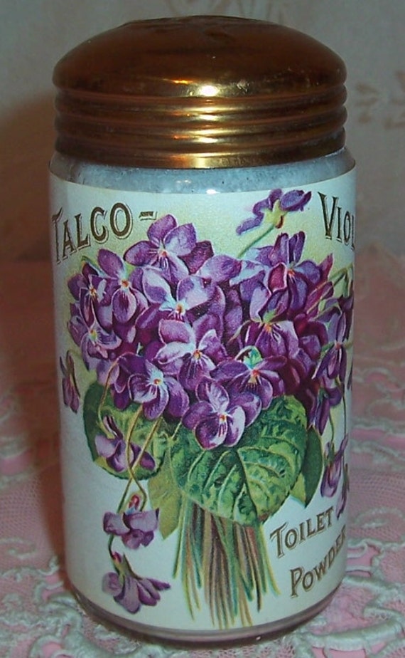 ANTIQUE PERFUME Sachet Powder Bottle...de Longpre VIOLETS Litho Label