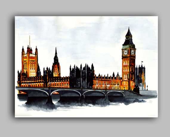 London, Houses of Parliament, Big Ben Watercolour Print 8" x 11.5" (A4) - Paint the Moment