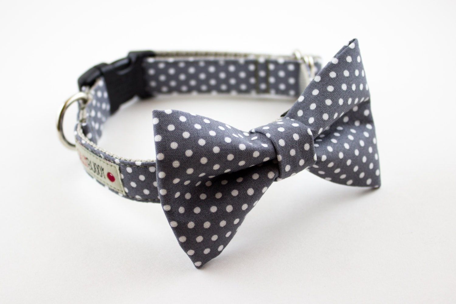 RESERVED Gray Polka Dot Dog Bowtie Collar