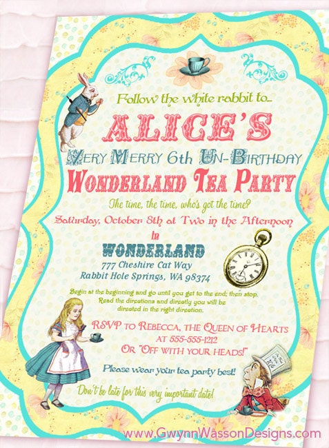 Alice in Wonderland Invitation Vintage Birthday Tea Party