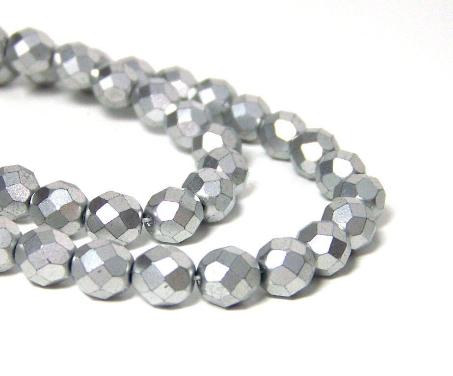 Metallic silver glass beads matte finish 8mm faceted round