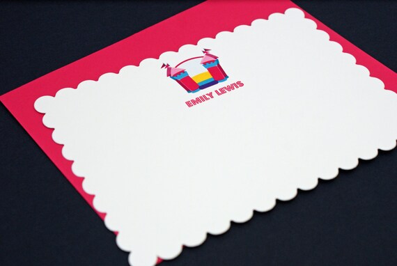 20 PRINTED girl's bounce house personalized thank you flat note card Il_570xn