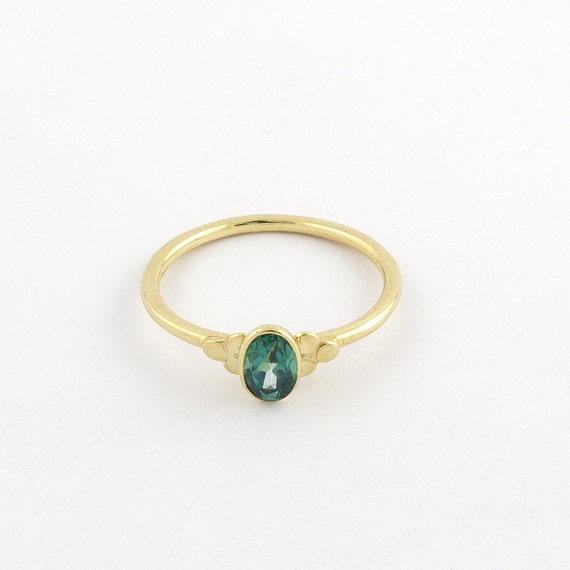 Vintage Green Tourmaline Engagement Ring 14k Yellow Gold