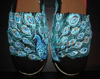 Handpainted Peacock Shoes Toms or Generic Detailed permanant Custom works of art