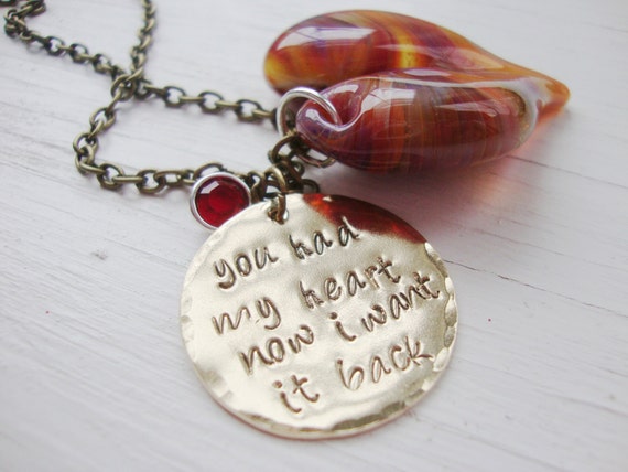Items similar to You had my heart now I want it back hand stamped brass ...