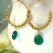 Green onyx gold hoop dangle french hook earrings