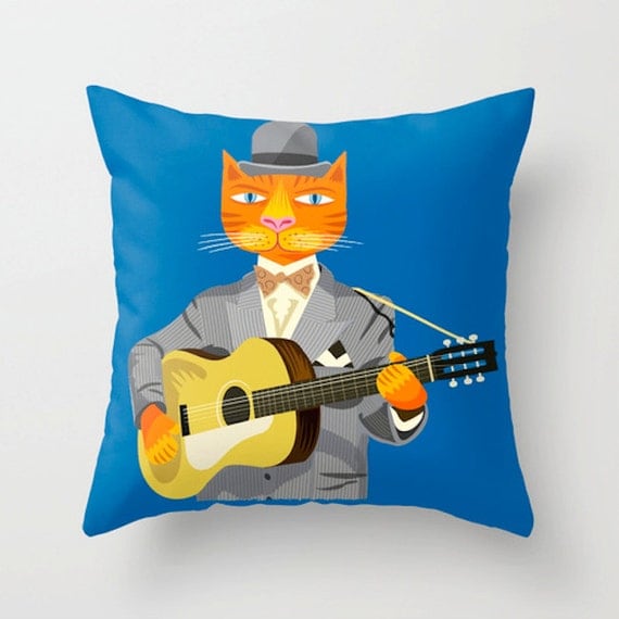 Tibbles Plays Acoustic - Throw Pillow / Cushion Cover (16" x 16") iOTA iLLUSTRATION