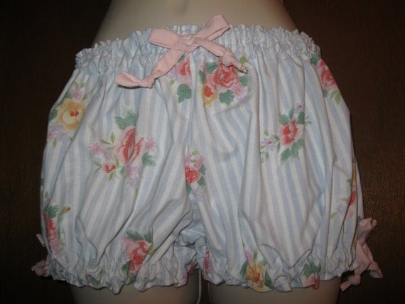 Plus Size Womens Cotton Bloomers with Blue and White Stripes