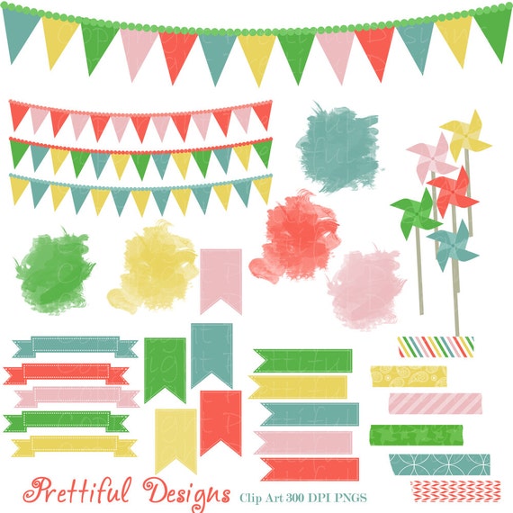 Washi Tape Clip Art Pinwheel Banner Pendant Flag Watercolor Journal Spot Sidewalk Chalk Il_570xn
