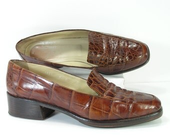 joan & david alligator shoes womens 9 M B brown crocodile clog heels