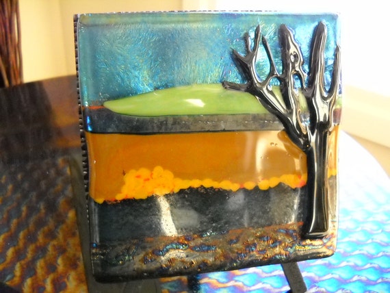 Fused glass mini abstract landscape by LynHunterDesigns on Etsy