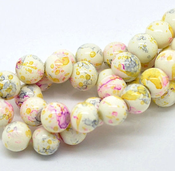 15 Mottled Glass Beads 10mm Tones of Pink Midnight Black