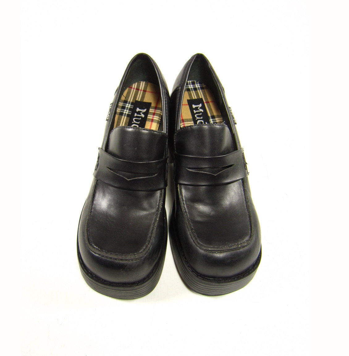 1990's Black Vegan Platform Penny Loafers Size 8.5