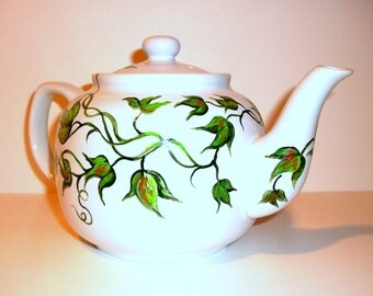 Ivy Leaf Leaves Hand Painted Tea Pot Made to order 6 cup Teapot For Mother Christmas Gift Green Leaves